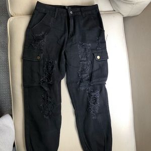 Black Denim Cargo Pants